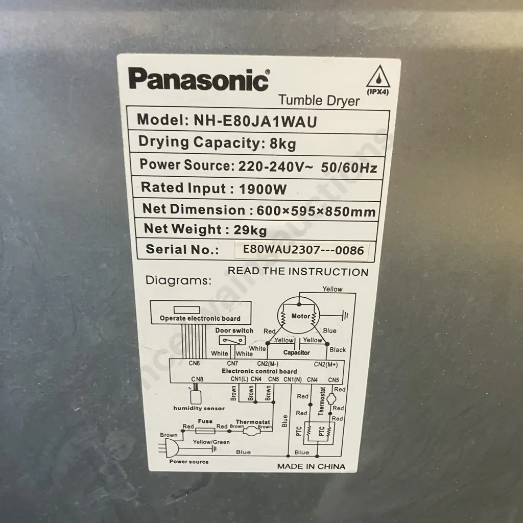 Panasonic 8Kg Tumble Dryer Model NJ-E80JA1 Image 1++