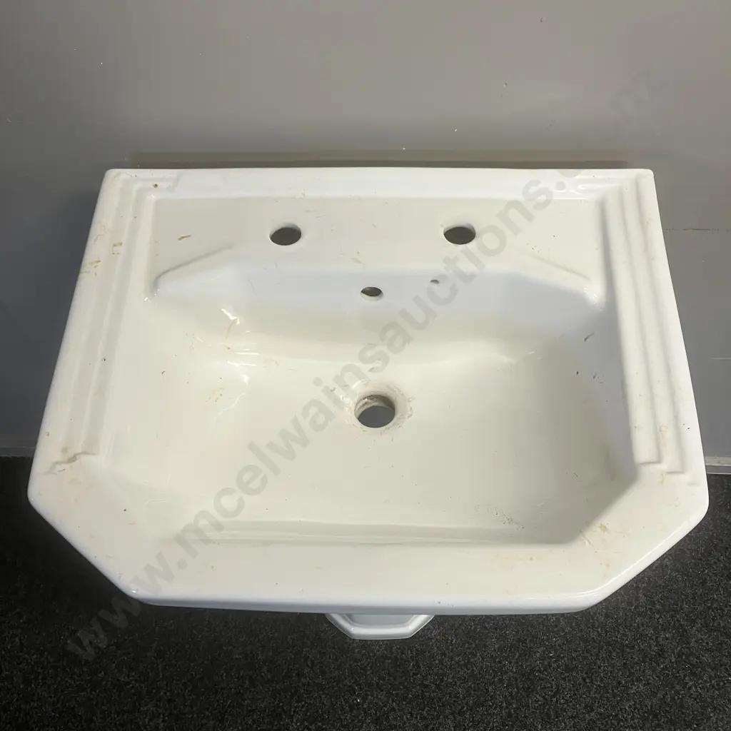 Edwardian Style Rectangle 58 x 45.5cm Basin With Caradon England Pedestal & Pair of Brass Taps. H84cm Image 1++