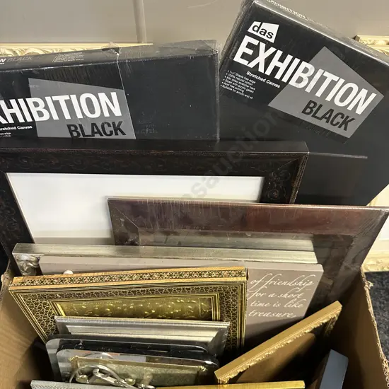 Box Lot Of Assorted Photo Frames & Blank Canvas x2