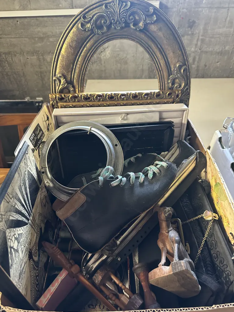 Box Lot Including Gilt Frame, Clutch Bags, Wooden Ware etc Image 1++