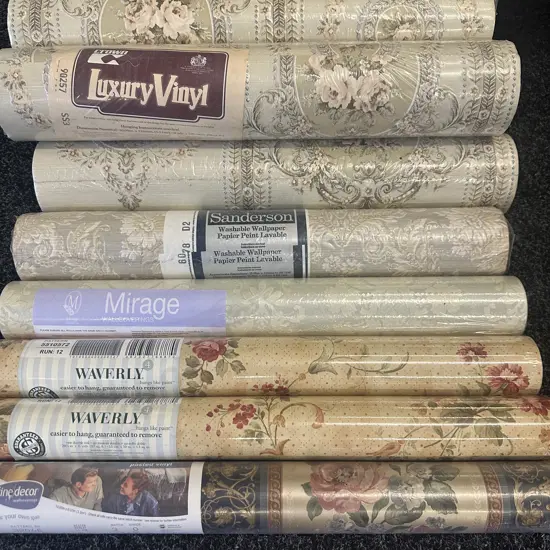 Selection Of Vintage Wallpaper Including Crown Luxury Vinyl x5 Rolls, Sanderson, Waverly Etc