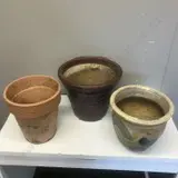 Three Terracotta & Glazed Garden Pots Image 1++