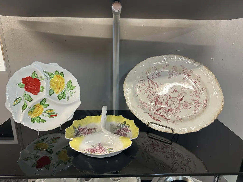 Antique Wedgwood Oval Platter, German Tri Dish With Handle #216774 & Rose Detail Tri Dish Image 1++