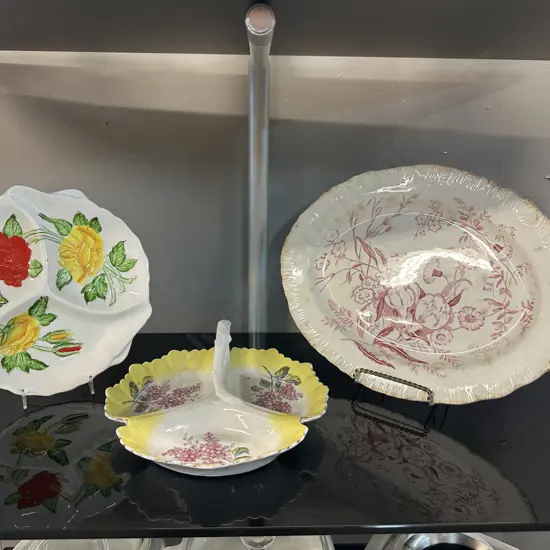 Antique Wedgwood Oval Platter, German Tri Dish With Handle #216774 & Rose Detail Tri Dish