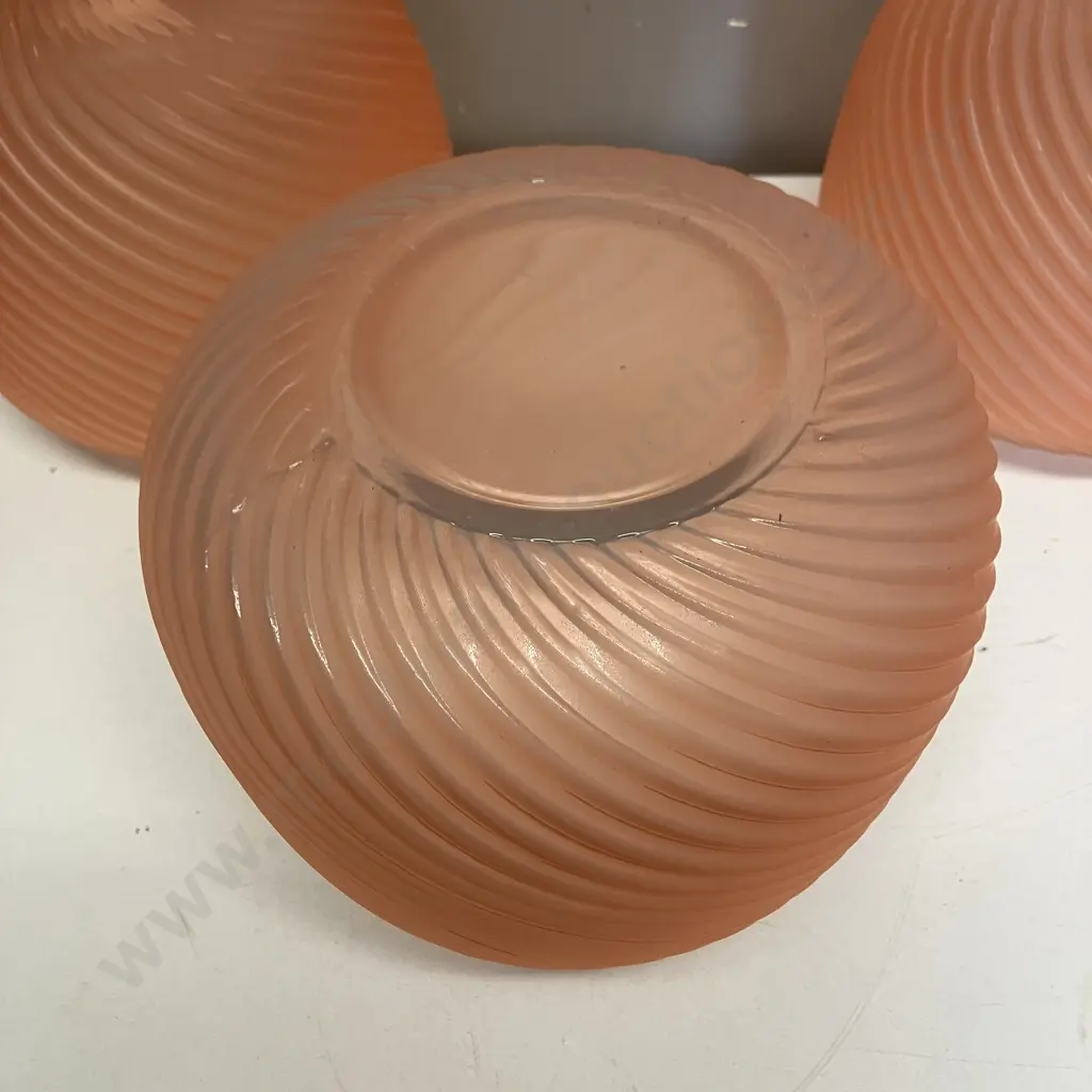 Four Art Deco Peach Salmon Ribbed Glass Vases. 20 x 22cm (As Found) Image 1++