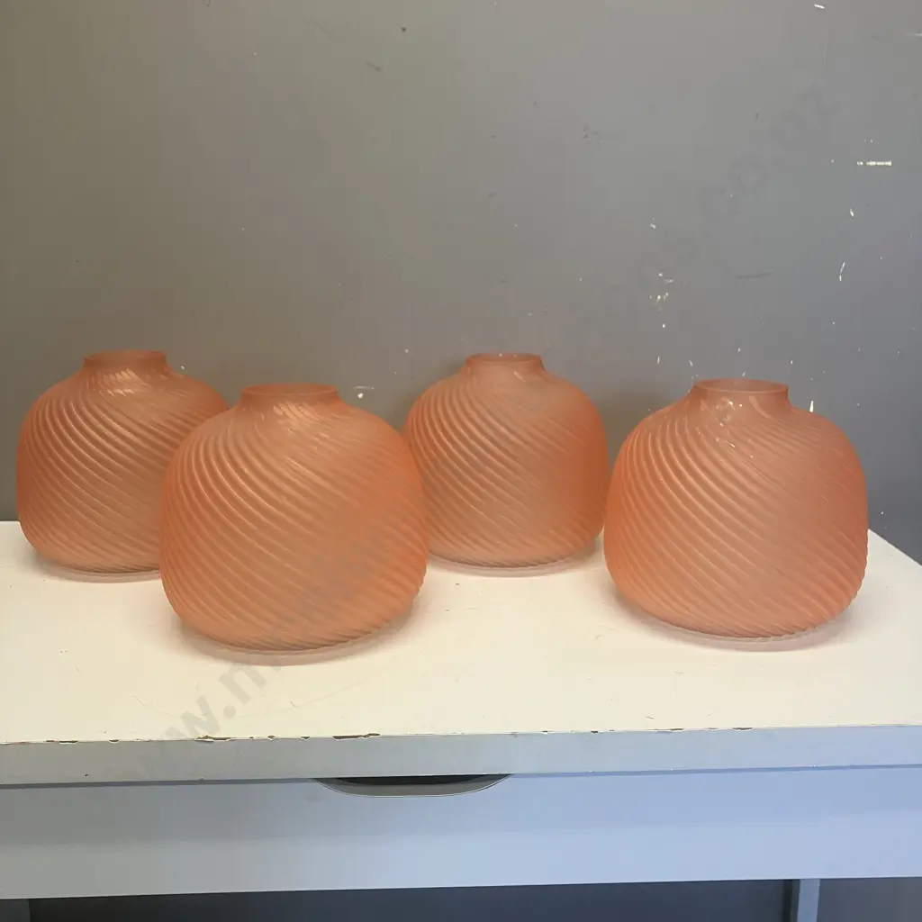 Four Art Deco Peach Salmon Ribbed Glass Vases. 20 x 22cm (As Found) Image 1++