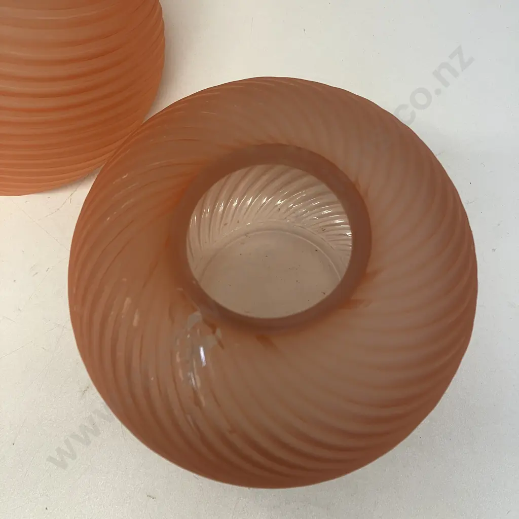 Four Art Deco Peach Salmon Ribbed Glass Vases. 20 x 22cm (As Found) Image 1++