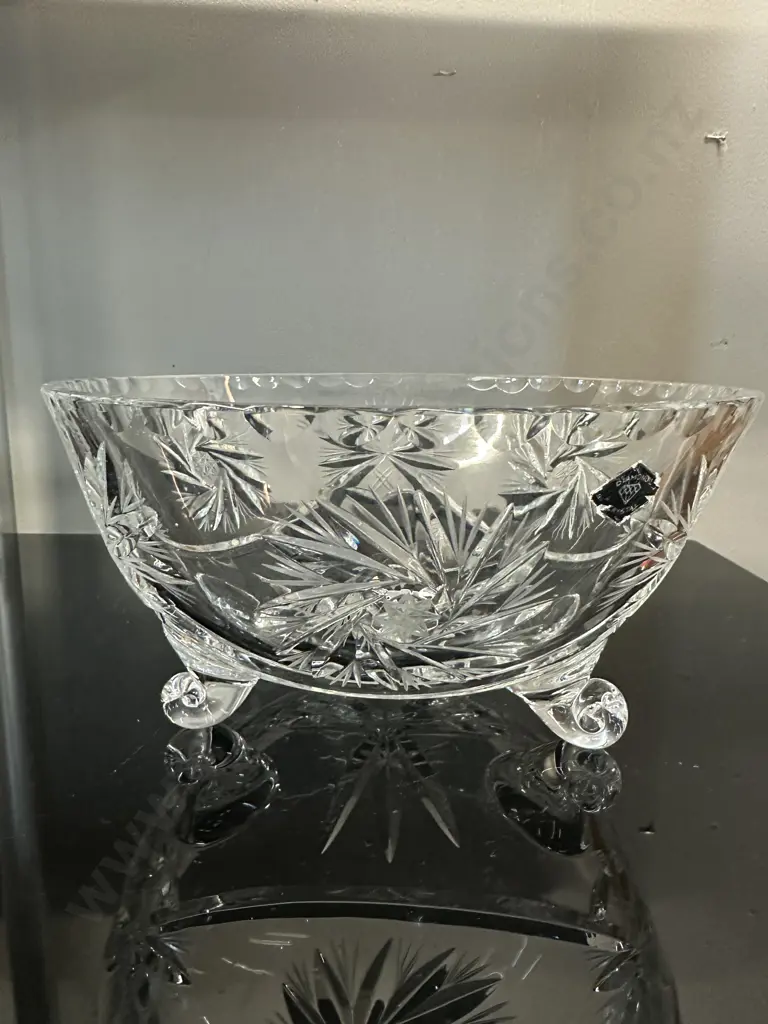 Vintage Tri Footed Diamond Crystal Bowl H10,Dia20cm. Image 1++