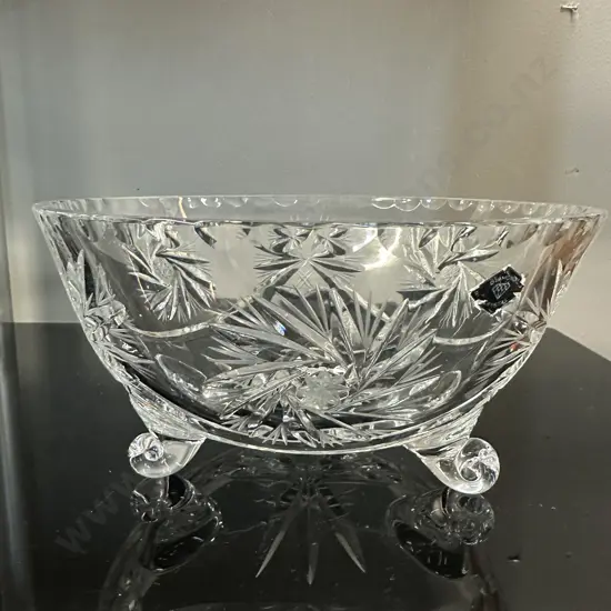 Vintage Tri Footed Diamond Crystal Bowl H10,Dia20cm.