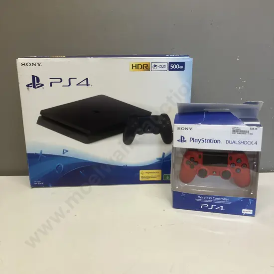 Sony PS4 Jet Black 500GB (Boxed) & Magma Red DualShock 4 Controller (Boxed)