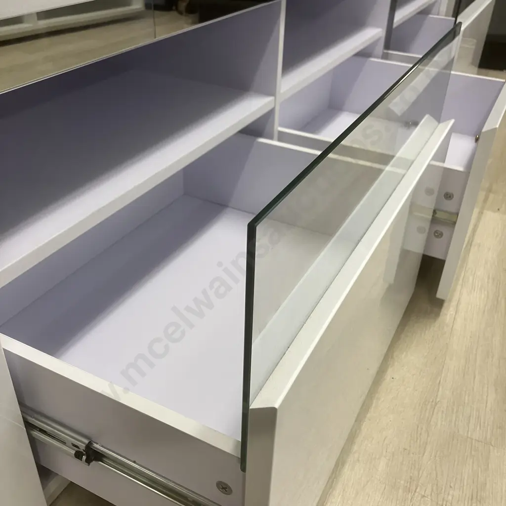 Senti TV Unit by Insato Furniture - White Gloss With Mirror Accents, 3 Drawers (2 With Glass). H51 W200 D48cm Image 1++