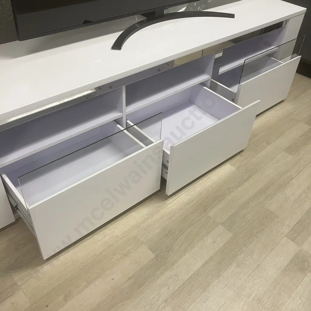 Senti TV Unit by Insato Furniture - White Gloss With Mirror Accents, 3 Drawers (2 With Glass). H51 W200 D48cm Image 1++