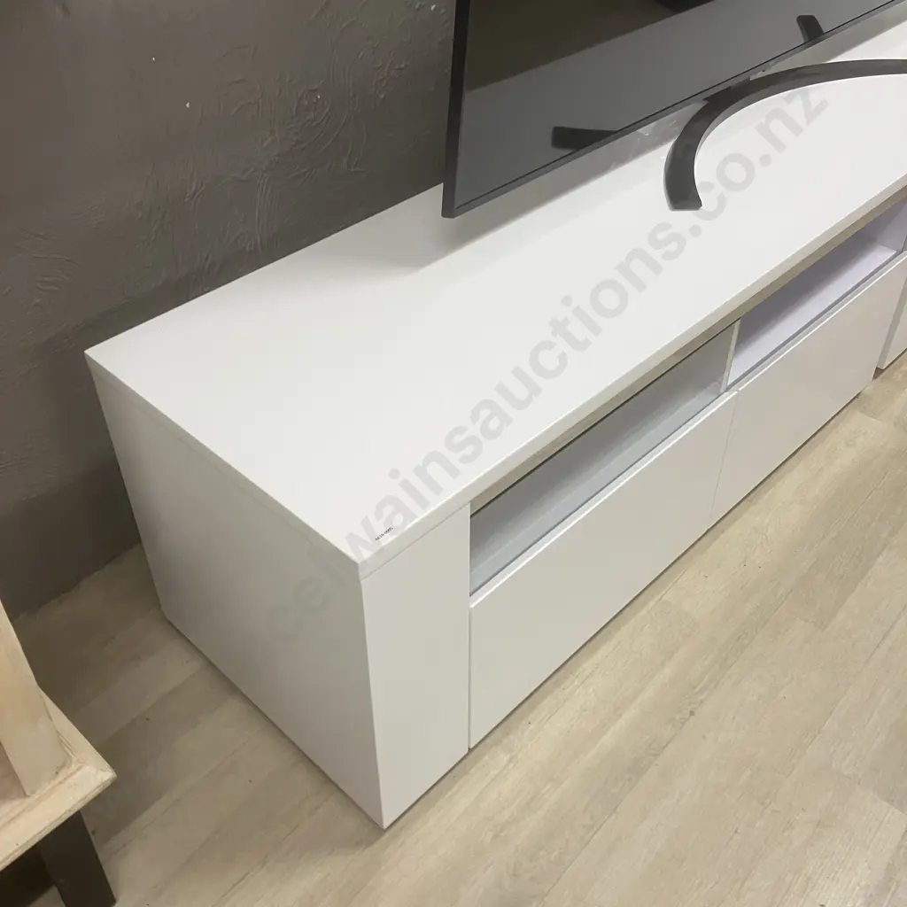 Senti TV Unit by Insato Furniture - White Gloss With Mirror Accents, 3 Drawers (2 With Glass). H51 W200 D48cm Image 1++