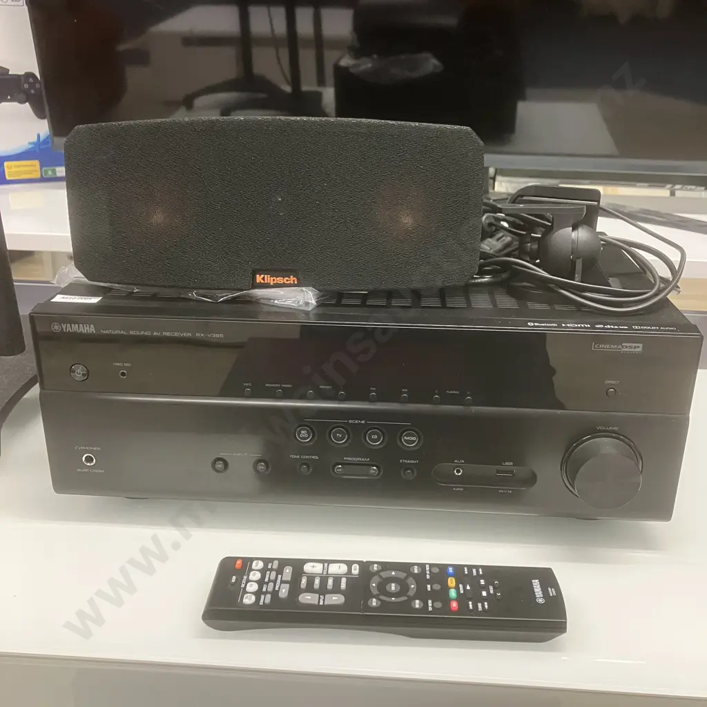 Yamaha RX-V385 5.1 Channel AV Receiver With Klipsch Reference Theater Pack 5.0 & Klipsch R-100SW Subwoofer Image 1++