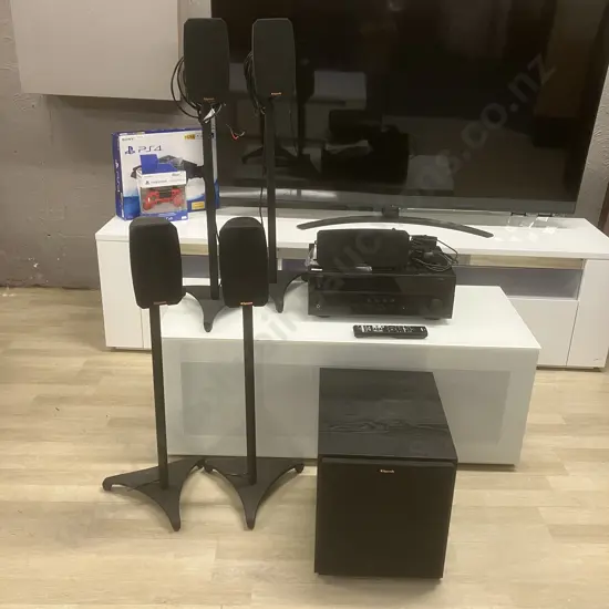 Yamaha RX-V385 5.1 Channel AV Receiver With Klipsch Reference Theater Pack 5.0 & Klipsch R-100SW Subwoofer