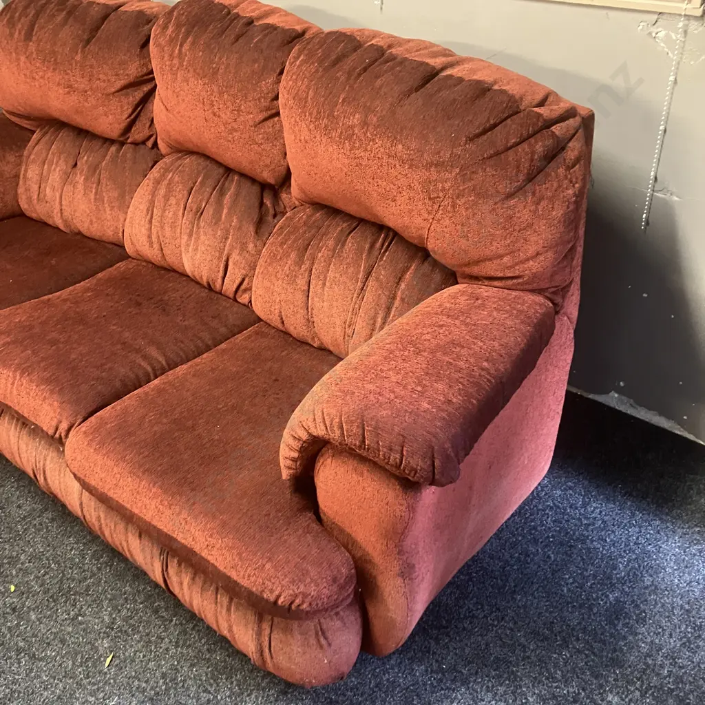 John Young Furniture 3 Seater Rolled Arm Sofa IN Burgundy / Black Fabric Image 1++