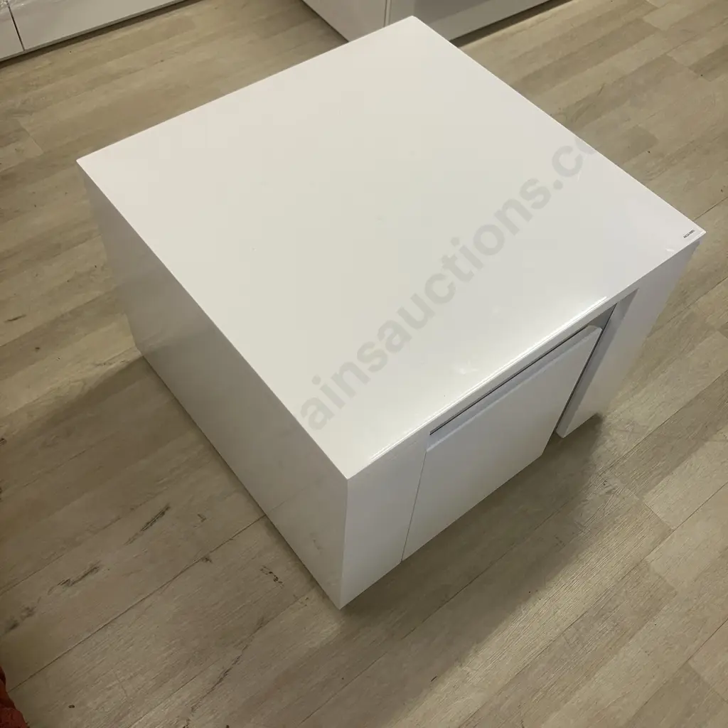 Senti Lamp Table by Insato Furniture - White Gloss With Mirror Accents, Single Drawer. 45 x 60cm Image 1++