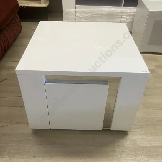Senti Lamp Table by Insato Furniture - White Gloss With Mirror Accents, Single Drawer. 45 x 60cm