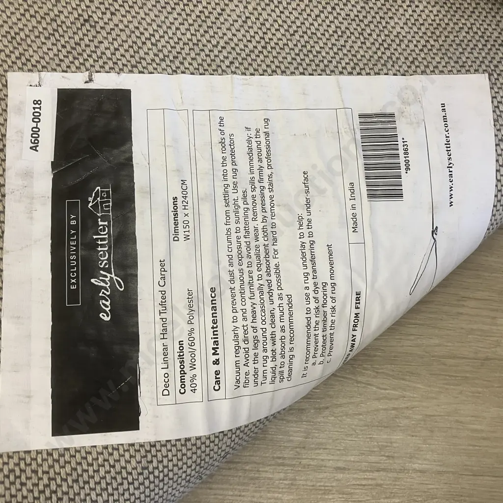 Early Settler Deco Linear Hand Tufted Floor Rug. 240 x 150cm Image 1++