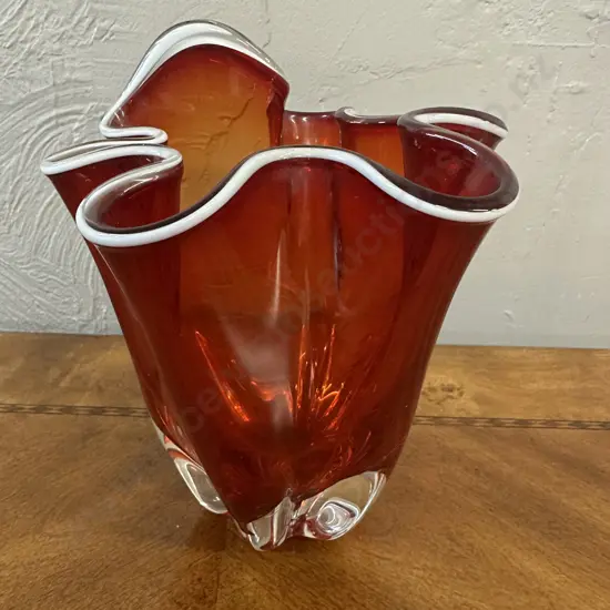 Murano Art Glass Vase With Frill Rim H20cm.