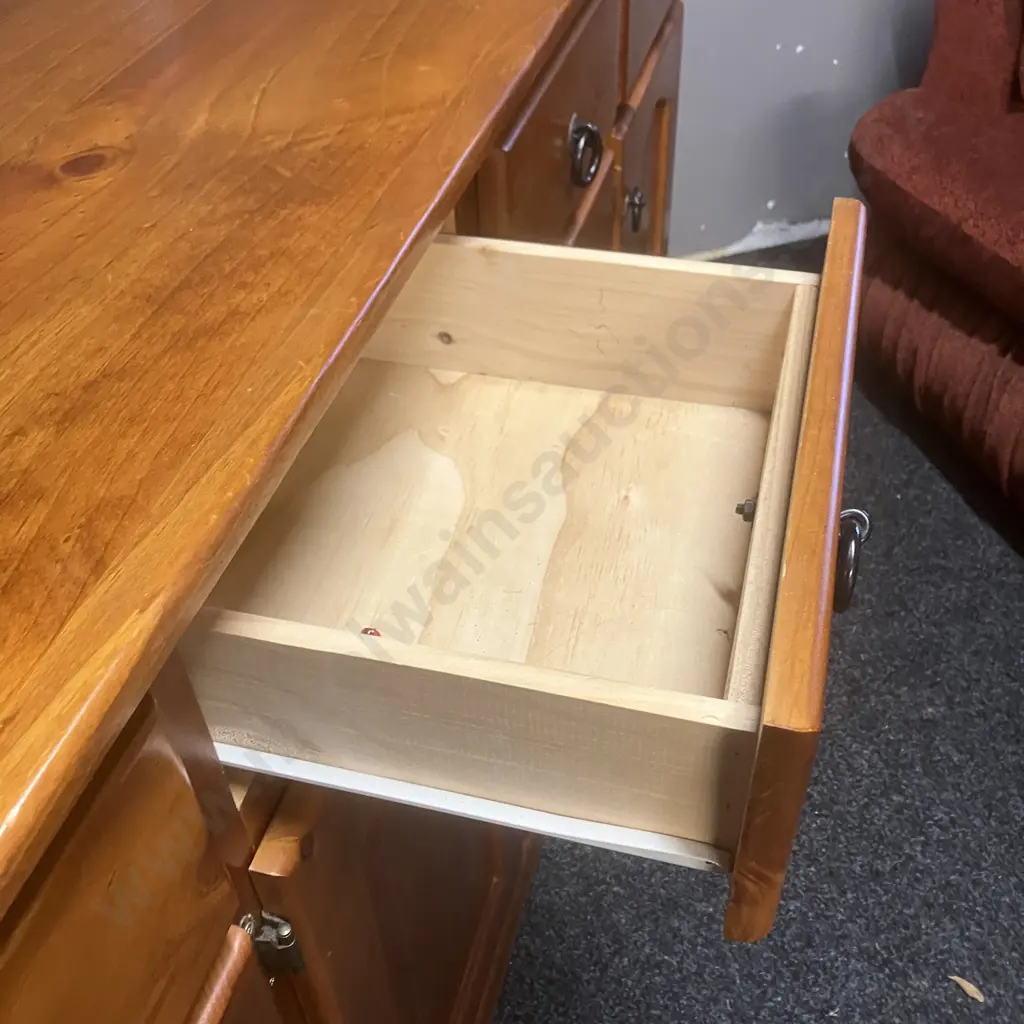 Pine Buffet, 4 Drawer, 4 Door, Black Steel Ring Handles. H87 W158.5 D40cm Image 1++