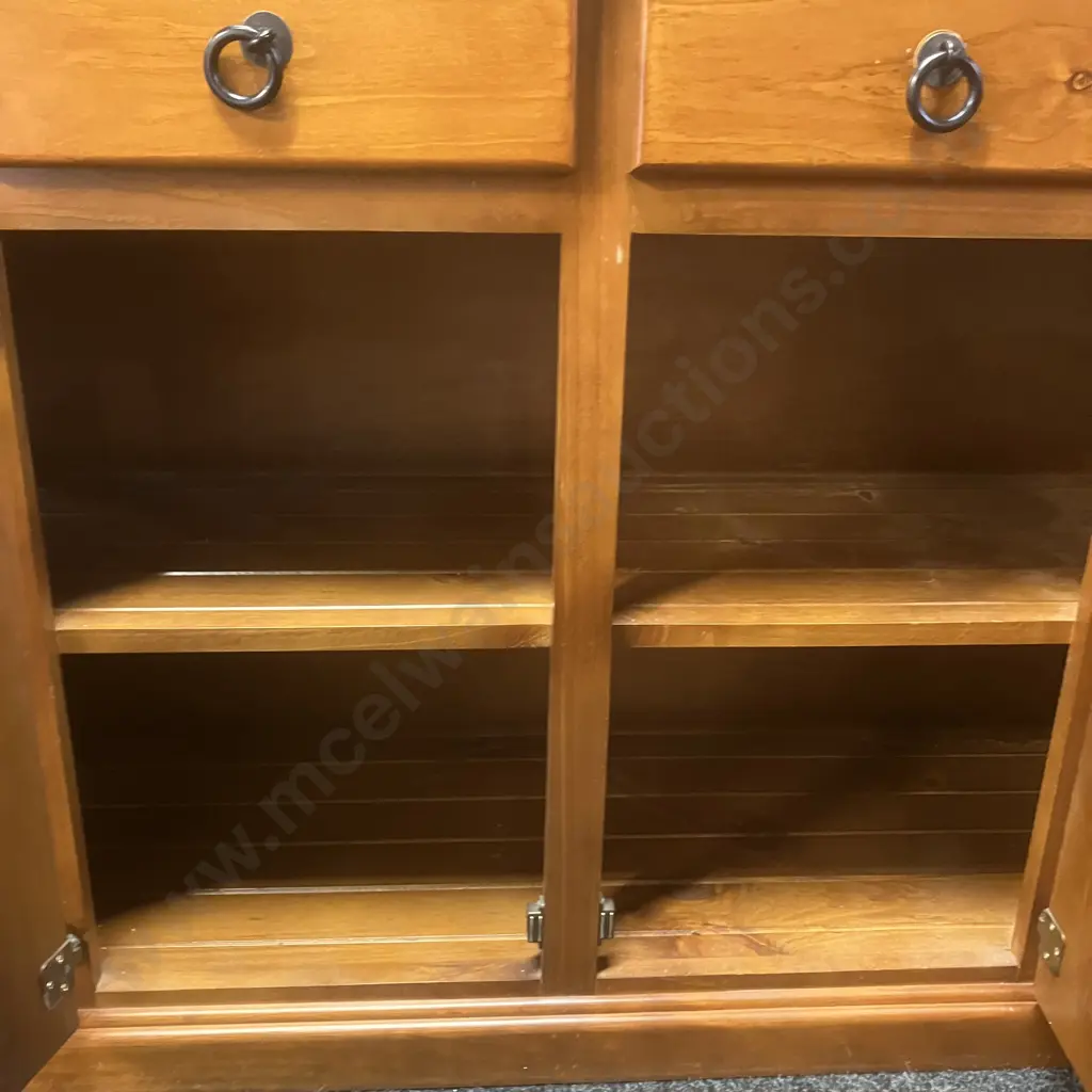 Pine Buffet, 4 Drawer, 4 Door, Black Steel Ring Handles. H87 W158.5 D40cm Image 1++