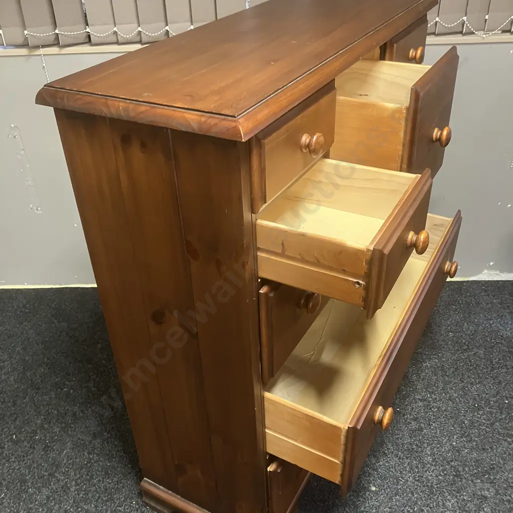 Wooden 8 Drawer Scotch Chest, Knob Handles. H120 W106.5 D42cm Image 1++