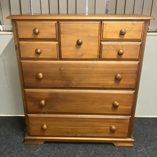 Wooden 8 Drawer Scotch Chest, Knob Handles. H120 W106.5 D42cm
