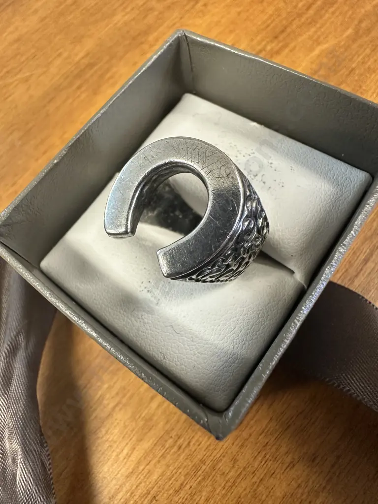 Stamped Sterling Silver Horse Shoe Biker Signet Ring Image 1++