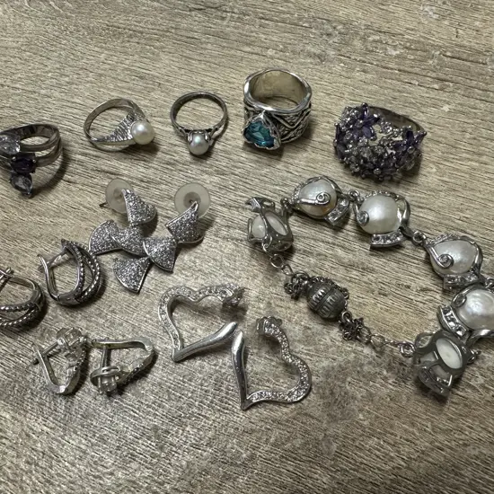 Assorted Costume Jewellery Including Rings & Earrings Some Stamped 925