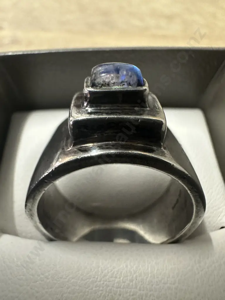Stamped Dome Shaped Signet Ring With Blue Stone  Image 1++