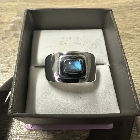 Stamped Dome Shaped Signet Ring With Blue Stone 