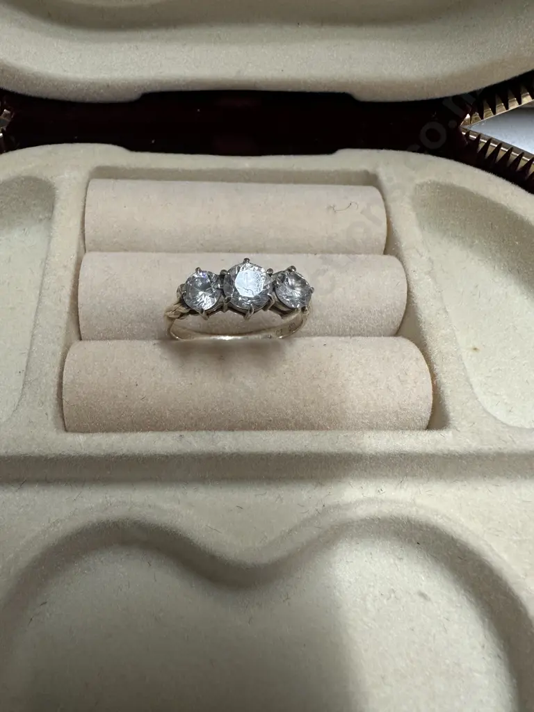 Gold Ring Stamped  With 3 Clear Stones Image 1++