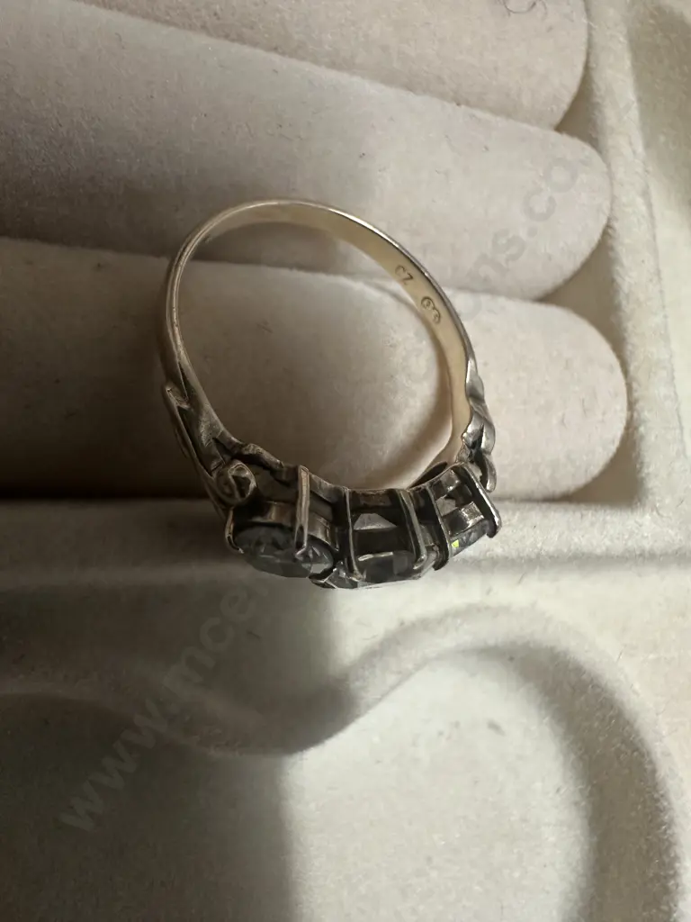 Gold Ring Stamped  With 3 Clear Stones Image 1++