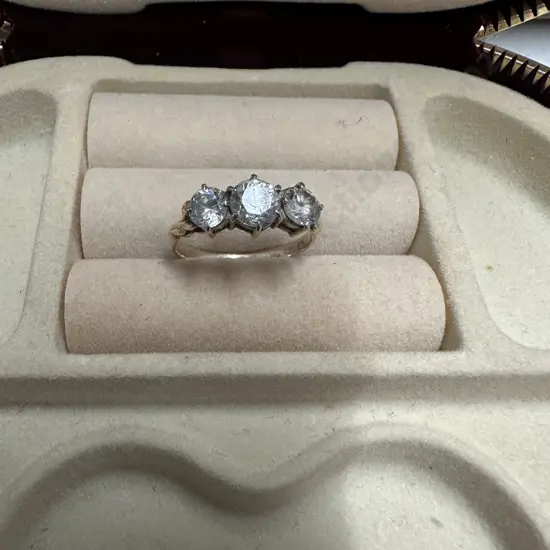 Gold Ring Stamped  With 3 Clear Stones