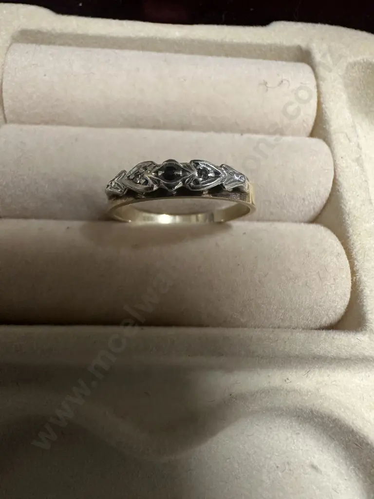 Gold Ring Stamped 375 With Small Ruby Stone & Diamonds Each Side Image 1++