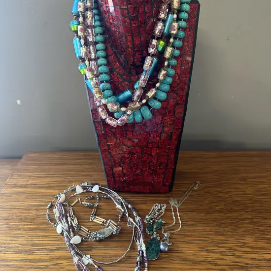 Assorted Costume Jewellery & Mosaic Patterned Jewellery Display Stand