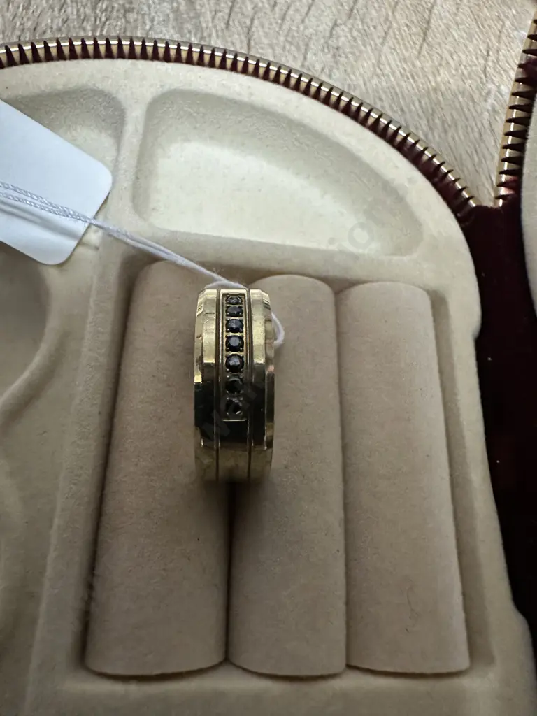 Gold Coloured Ring Stamped Stainless Steel With Black Stones Image 1++