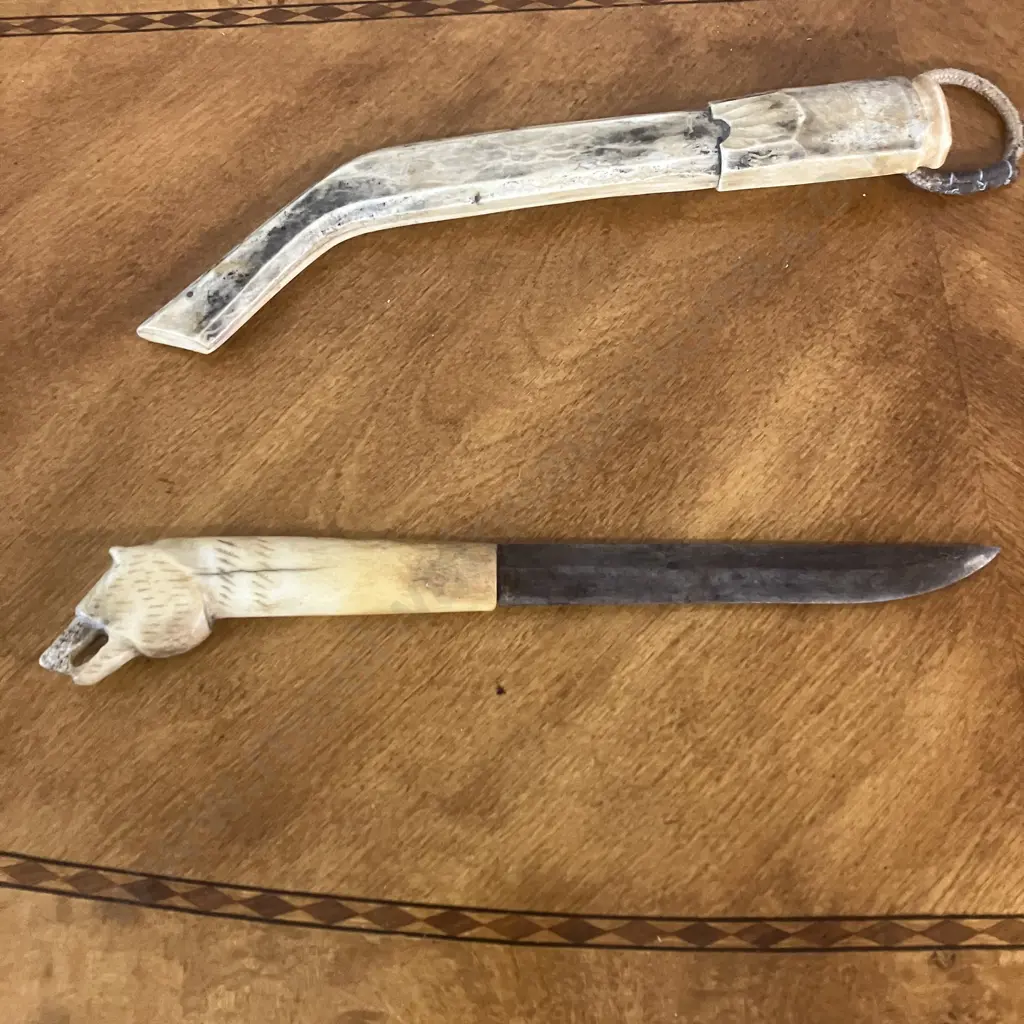 Vintage Lappland Finnish Puukko Knife With Reindeer Antler Wolf Head Handle & Sheath Image 1++