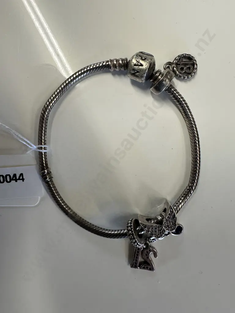 Pandora Bracelet With Three Charms - 21, 18 & Butterfly Image 1++