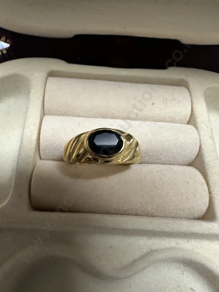 Gold Colour Ring With Single Black Stone Image 1++
