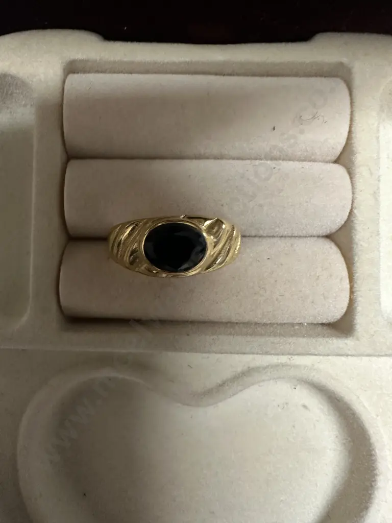Gold Colour Ring With Single Black Stone Image 1++