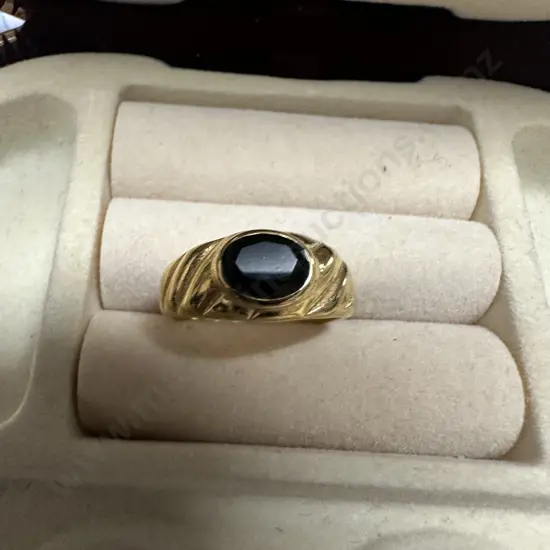 Gold Colour Ring With Single Black Stone
