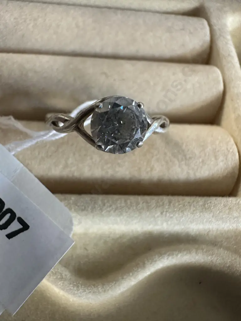 Silver Ring Stamped 925 With Clear Stone Image 1++