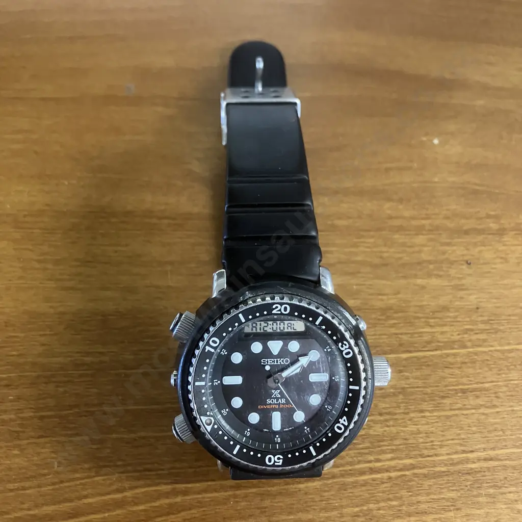 Seiko Men's Prospex Solar Duo Alarm Black Divers Watch Image 1++