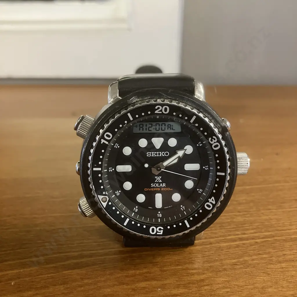 Seiko Men's Prospex Solar Duo Alarm Black Divers Watch Image 1++