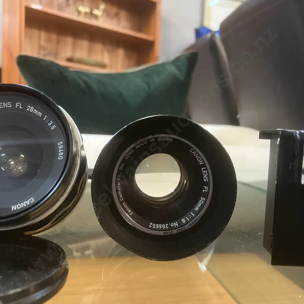 Canon Lens FL 28mm f/3.5 & FL 50mm f/1.8 Prime Lenses - Japan, Vivitar 48mm Polarizing Filter, Olympus A11 Flash Etc Image 1++