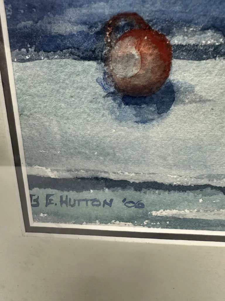 Framed Watercolour Painting Boats In Harbour By B.Hutton 06 Image 1++