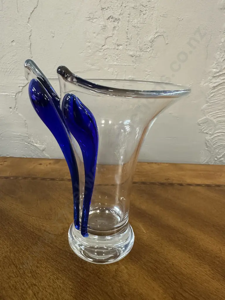 Vintage Krosno Flared Colbalt  Blue Glass Vase H20cm. Image 1++