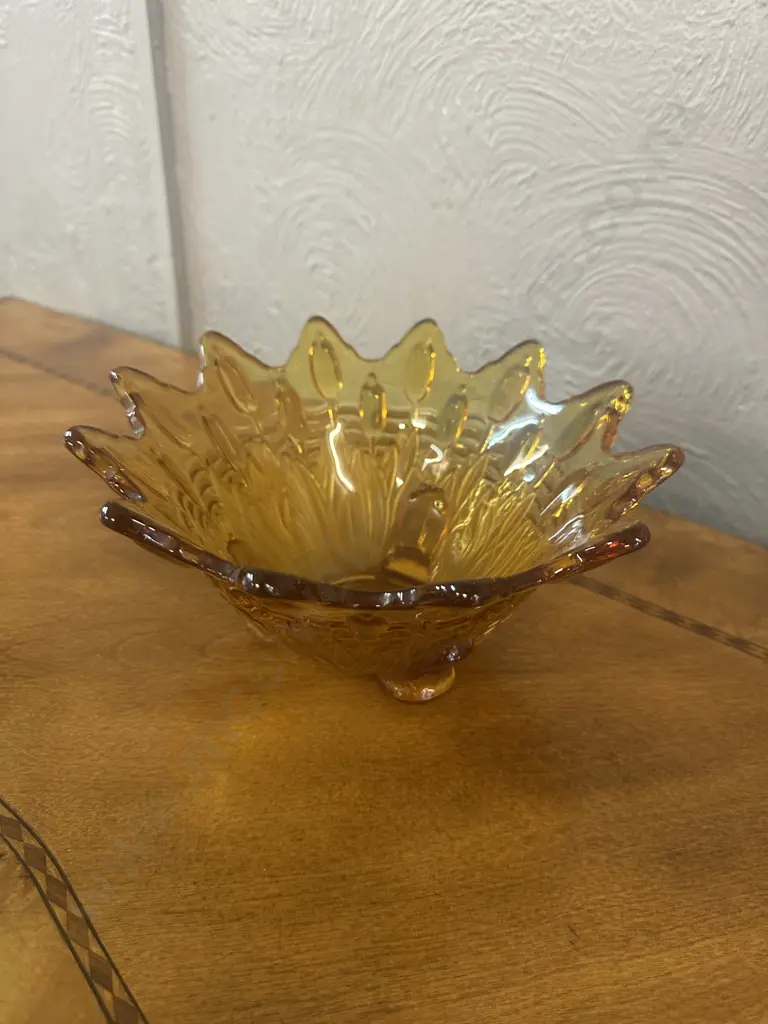 Art Deco Footed Amber Glass Bowl H11,Dia23cm. Image 1++